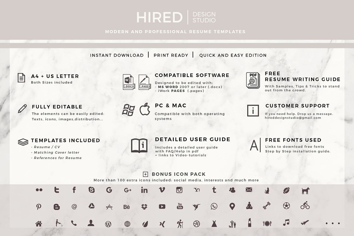 Cover Letter Template + Resume, CV, a Resume Template by HIRED Design Studio (Photo 7 of 11)