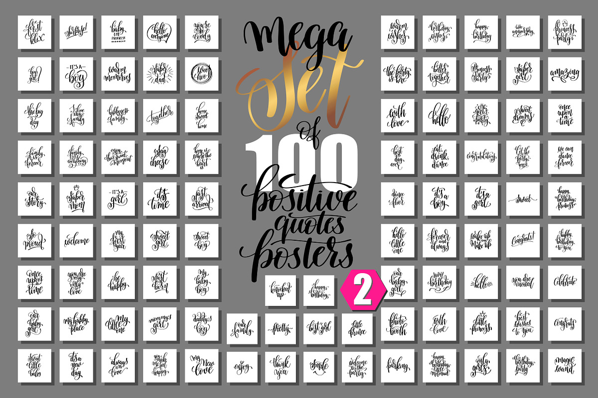 set of 100 lettering posters, a Decorative Illustration by karakotsya (Photo 1 of 7)
