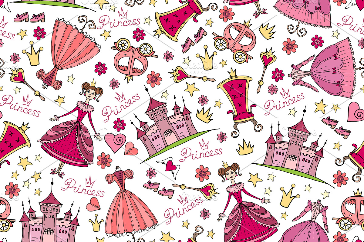Set of hand drawn princess symbols preview 5