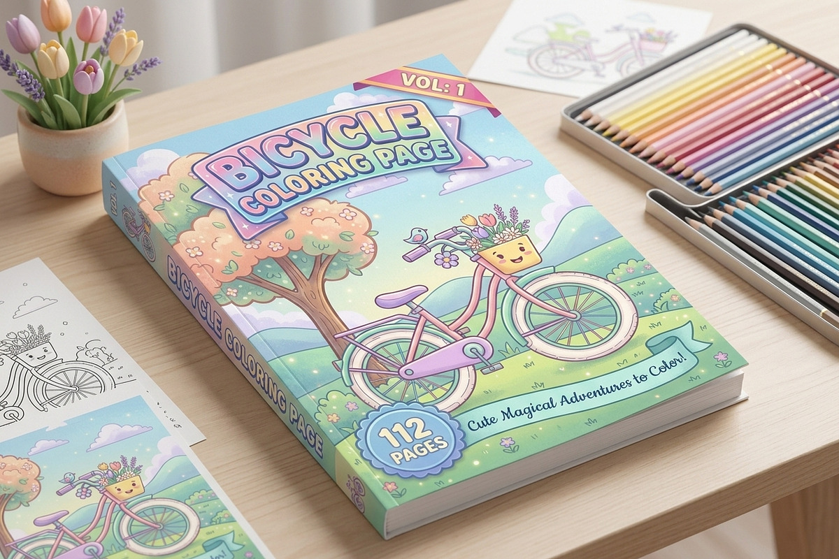 112 Bicycle Coloring Pages for Kids, a Transportation Illustration by ikarifq shop (Photo 3 of 5)