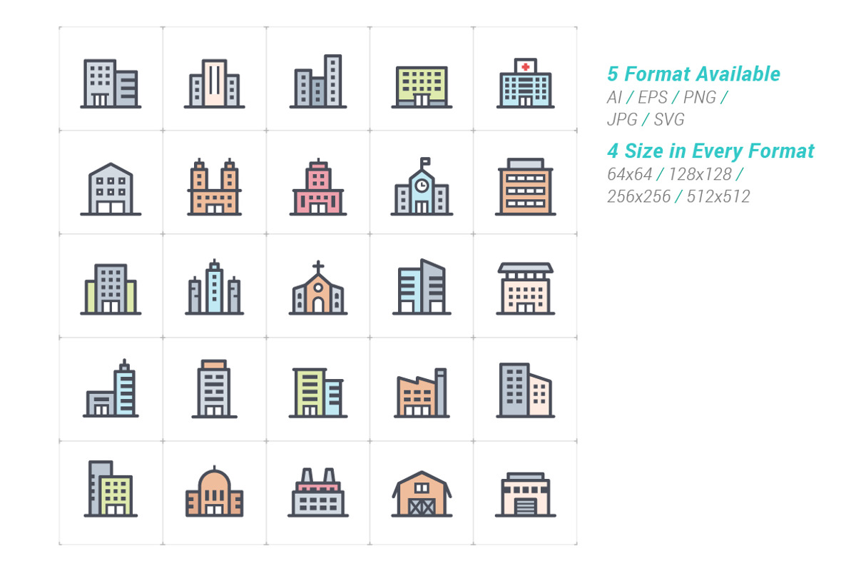 50 Home & Building Color Icon, an Outline Icon by WORAKAMON Design Studio (Photo 2 of 4)