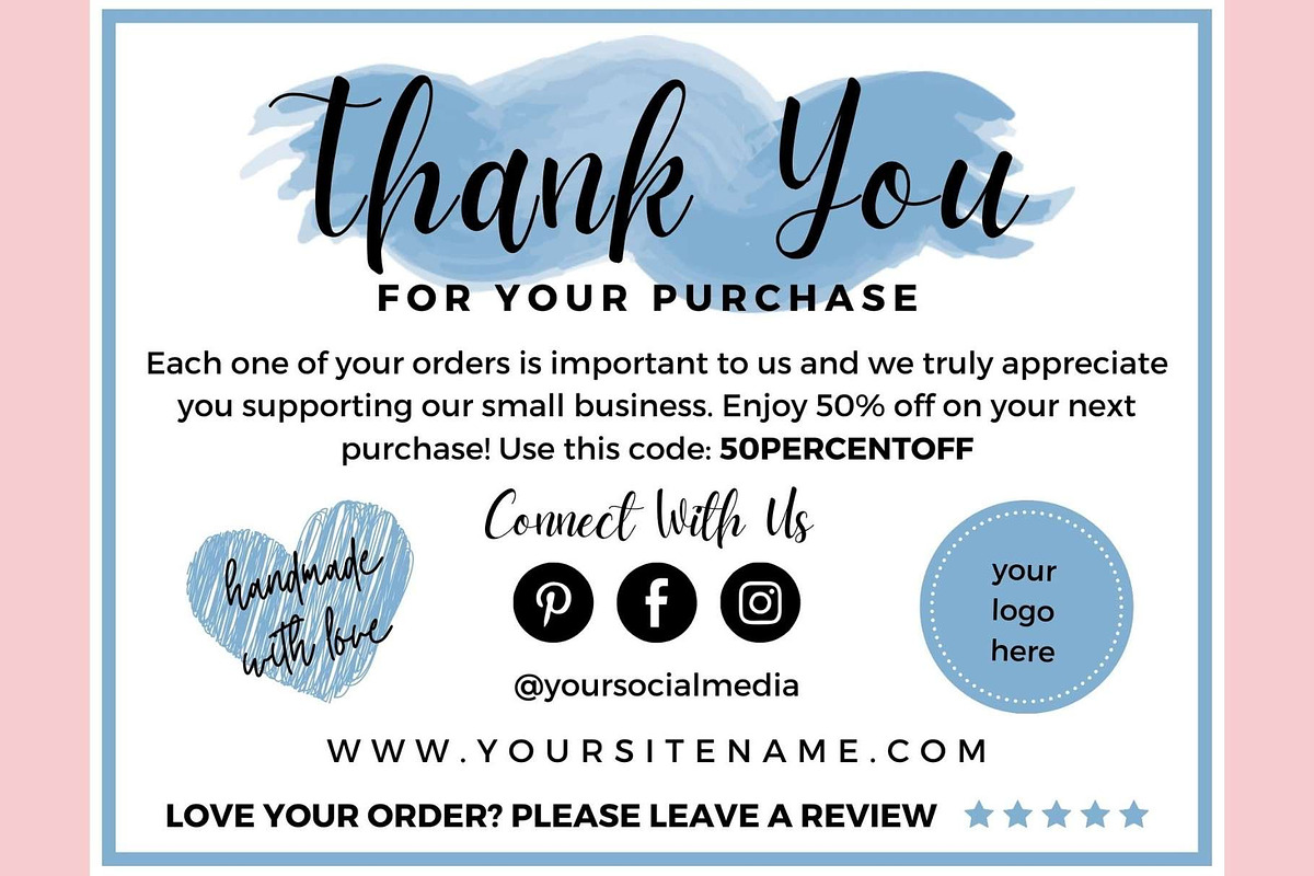 Thank you order card blue Canva 15, a Card Template by bonadigitals (Photo 3 of 3)