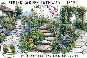 Spring Garden Pathway Clipart, an Illustration by OK Design