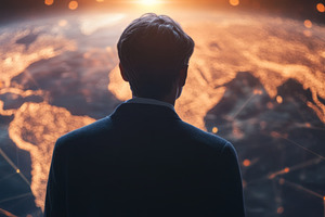 Businessman Contemplating Global Network Connections, an Abstract Photo by Natalia Klenova's Shop