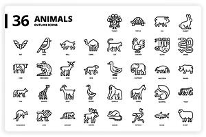 36 Animals Icons X 3 Styles