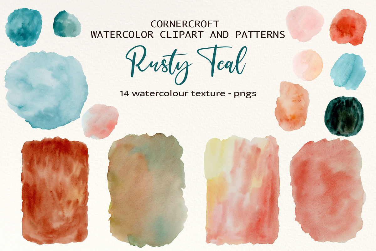 Rusty Teal Floral Clipart & Patterns, an Illustration by Corner Croft (Photo 6 of 13)