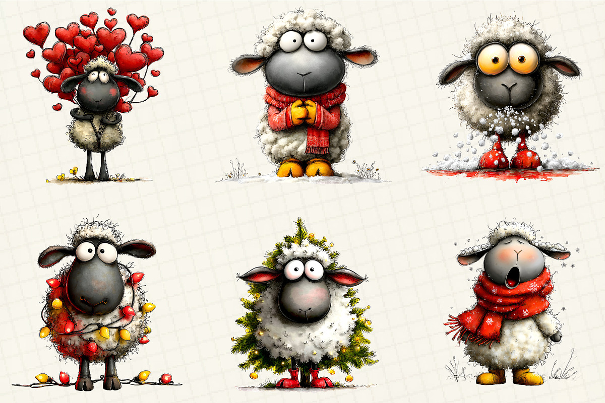 Funny Christmas Sheep Clipart, an Illustration by DreamCafeArt (Photo 4 of 8)