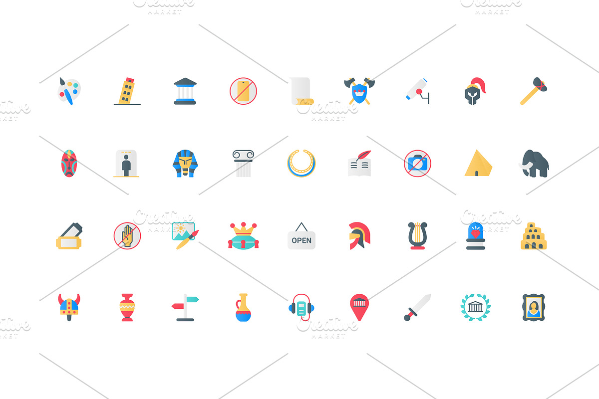 Museum exhibits art gallery icons, an Object Illustration by Lemberg Vector