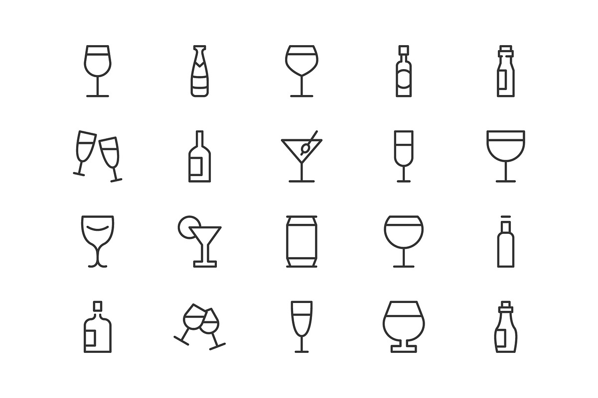 Set Of Simple Alcohol Line Icons., an Outline Icon by DStarky