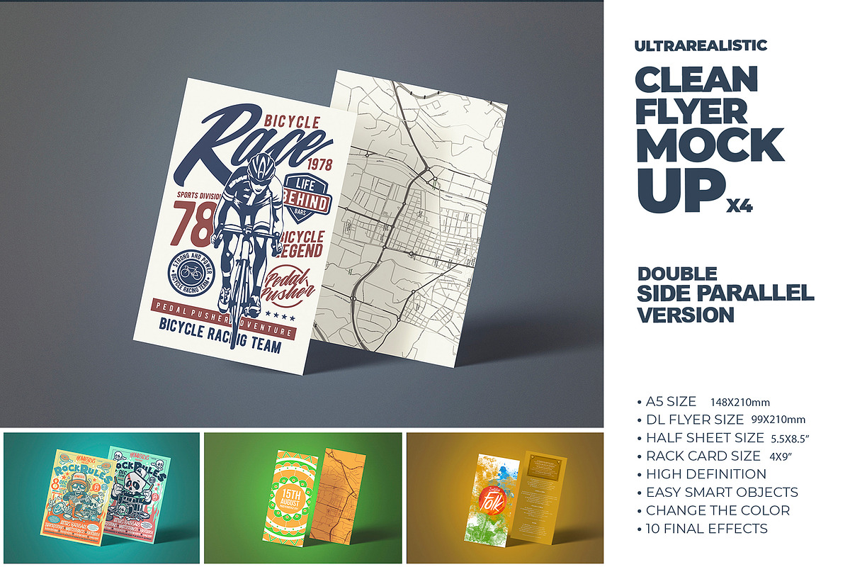 Clean Double Flyer Mockups x4, a Mockup by SmartDesigns (Photo 3 of 5)