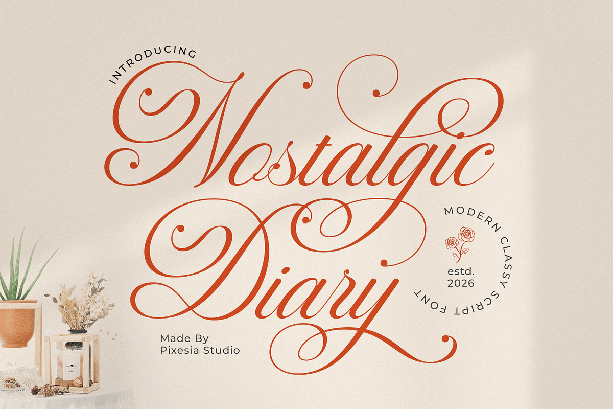 Nostalgic Diary Modern Cursive Font, a Script Font by Pixesia Studio (Photo 1 of 10)