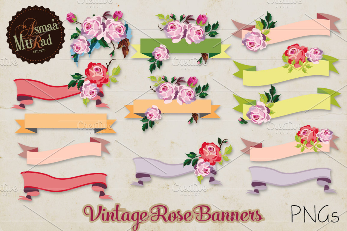 Rose Flower Clipart vintage Banners preview 2