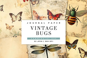 Vintage Bugs Junk Journal Paper, a Background Graphic by BusyDaydesign
