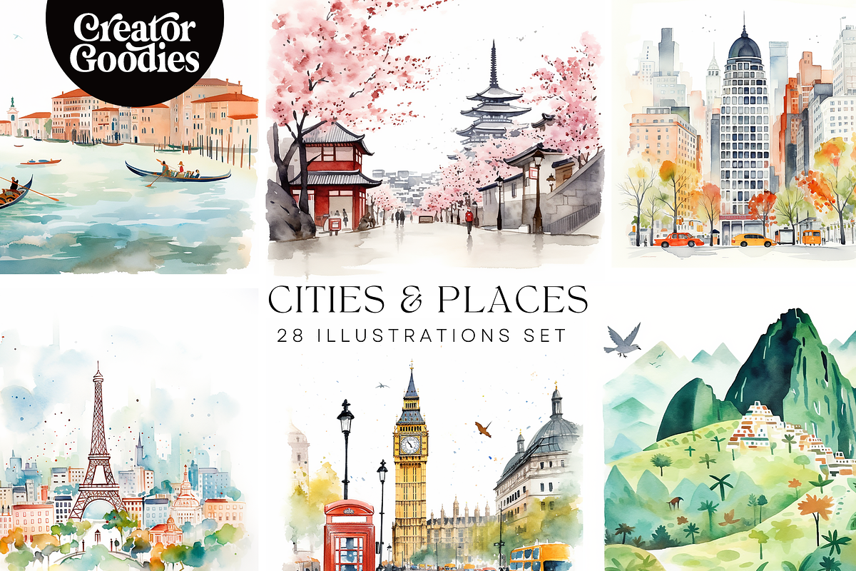 Cities and Places Illustration Set
