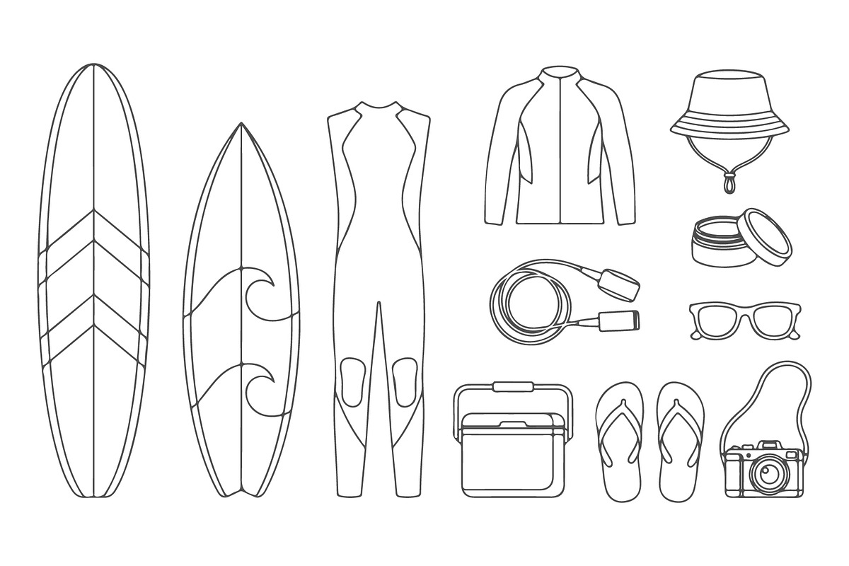 Surfing Equipment Vector Set Bundle, a Decorative Illustration by MkStudio (Photo 2 of 3)