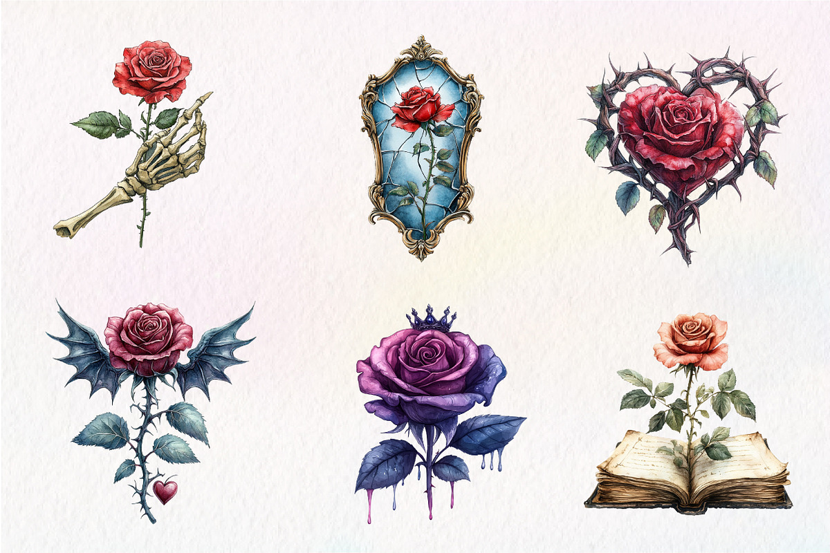 Gothic Roses Clipart, an Illustration by CreationArt (Photo 3 of 9)