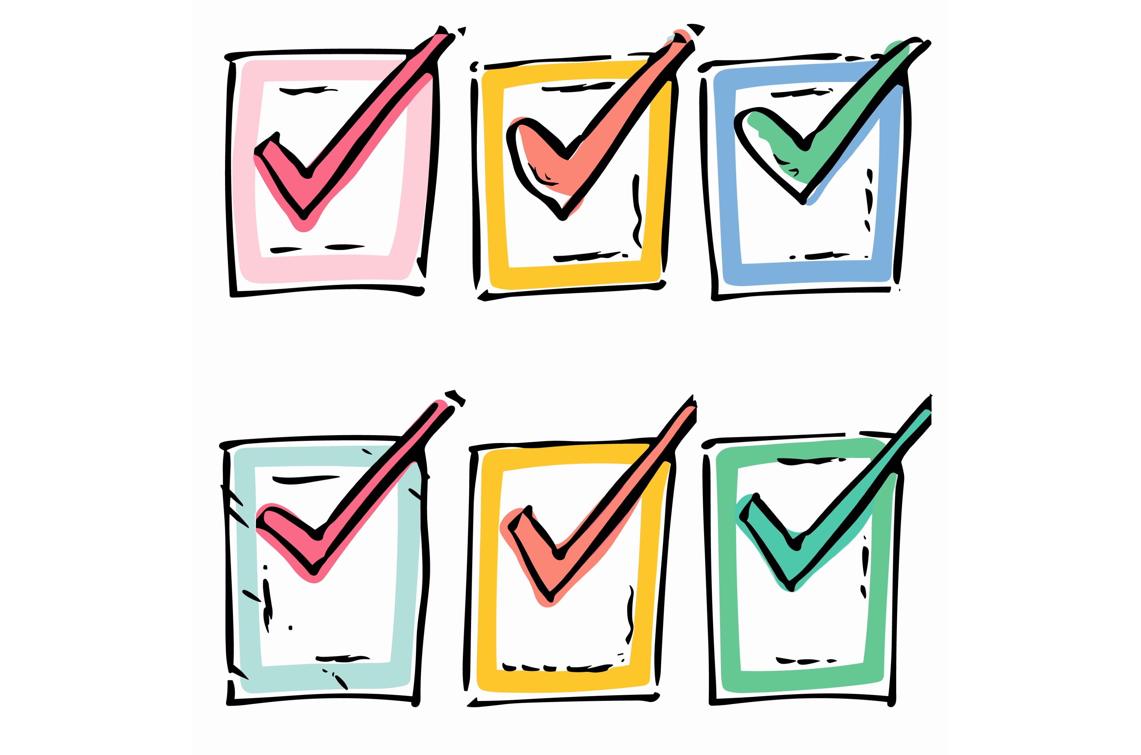 Six colorful check marks inside, an Object Illustration by ...