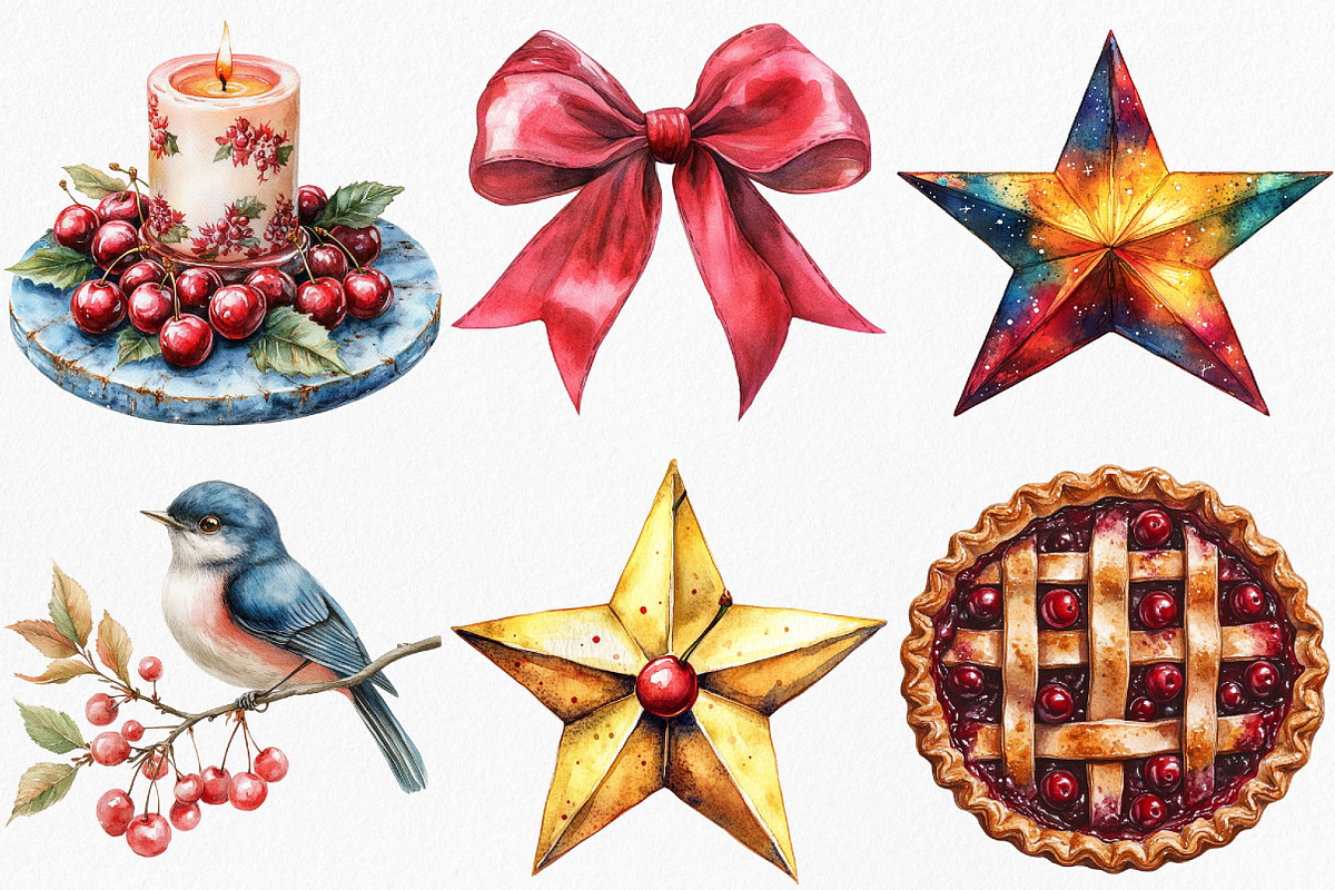 Midnight Cherry Christmas Clipart, an Illustration by Canvas Craft (Photo 3 of 7)