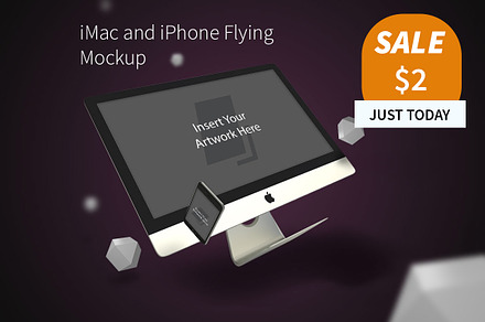 iMac and iPhone Flying Mockup
