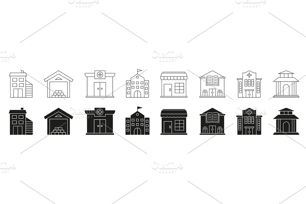Various Building Types Icons, an Object Illustration by Gentle Studio