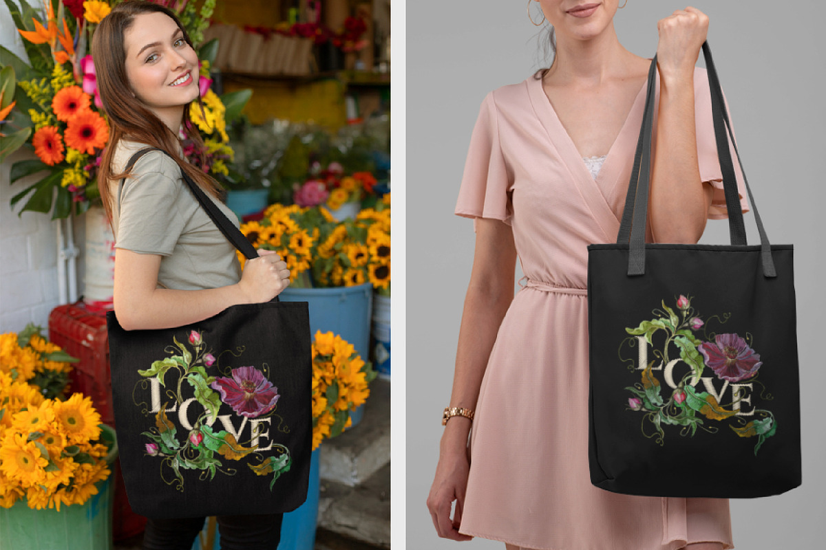 Love slogan. Embroidery flowers, an Illustration by Matrioshka (Photo 4 of 9)