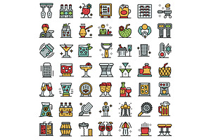 Bartender Icons Set Line Color