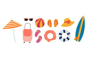 Beach essentials, summer holidays, an Object Illustration by sceptical cactus