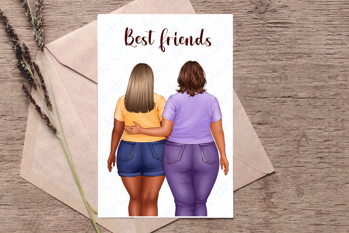 Best Friends Clipart, Plus Size Girl, a Person Illustration by ArtedeCatrin (Photo 6 of 10)