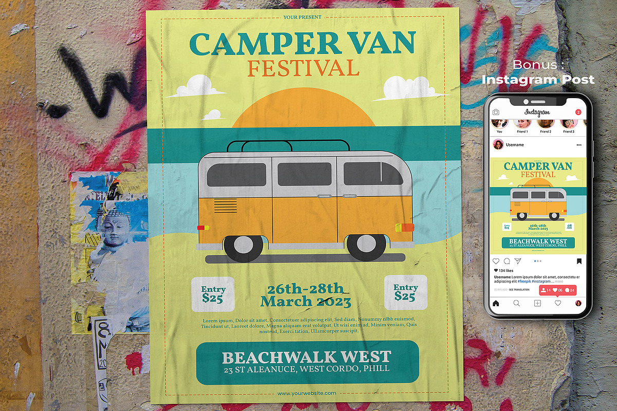 Camper Van Flyer, a Flyer Template by LIOKIVA Studio
