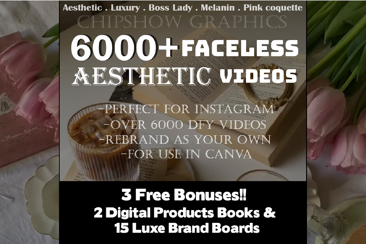 6000+ faceless aesthetic videos, a Social Media Template by Chipshpow Graphics (Photo 2 of 9)