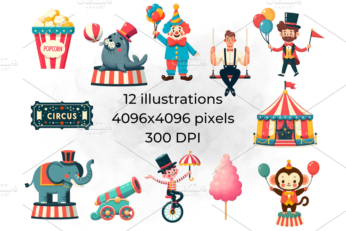 Circus Clipart PNG Carnival Arts, a Decorative Illustration by QM_ART (Photo 2 of 7)
