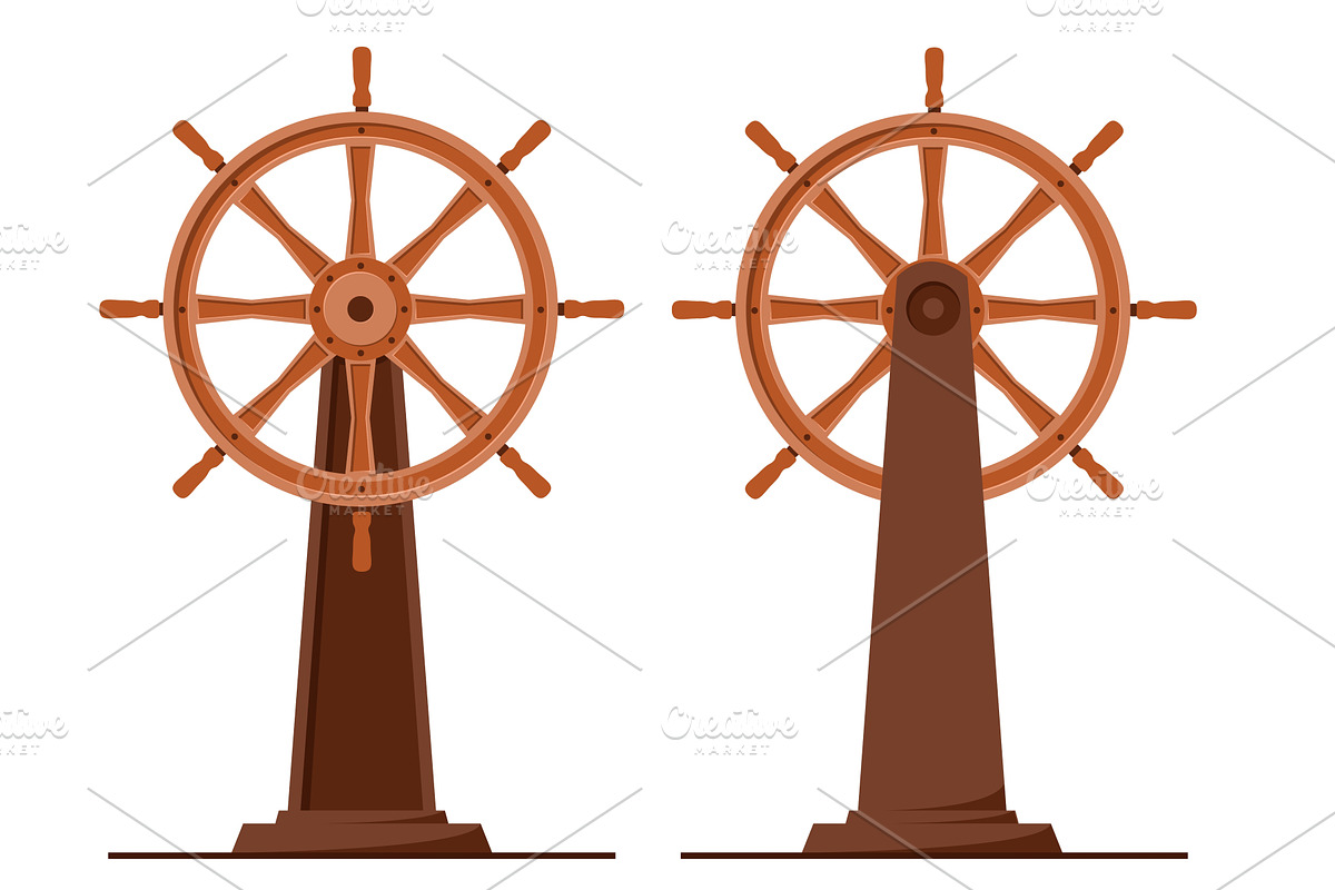 Wooden ships helm on rack front and, a Transportation Illustration by Vectorbuum