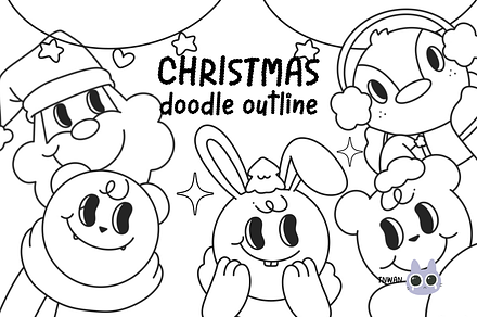 Cute Christmas Groovy Retro Outline