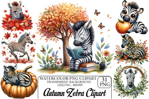 Watercolor Autumn Zebra Clipart, an Illustration by DreamPrint404