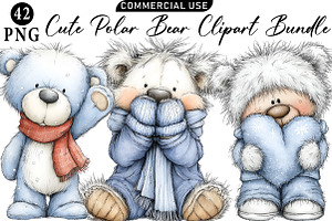 Cute Polar Bear Clipart Bundle, an Illustration by Daily.Designs