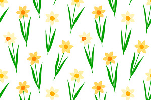 Daffodils Flowers Seamless Patterns