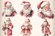 Vintage Christmas pink Santa clipart, an Illustration by CreationArt (Thumbnail 3 of 4)