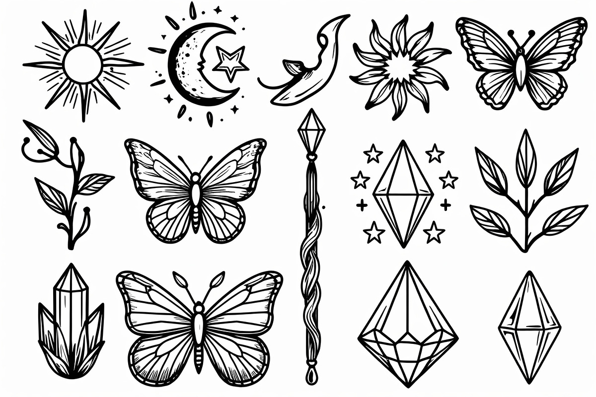 Mystical Crystal & Floral Icons Set, an Illustration by jahid234 (Photo 4 of 7)