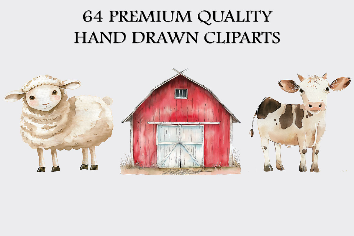 Watercolor Farm Animals Clipart Set