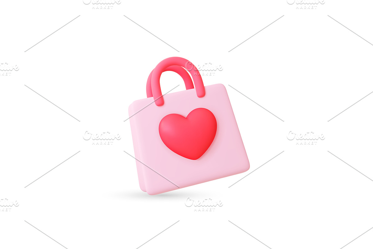 Shopping bag 3d icon. Isolated love, an Illustration by Valerie Bodnar