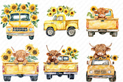 Sunflower Highland Cow Truck Clipart, an Illustration by Watercolor design (Thumbnail 4 of 12)