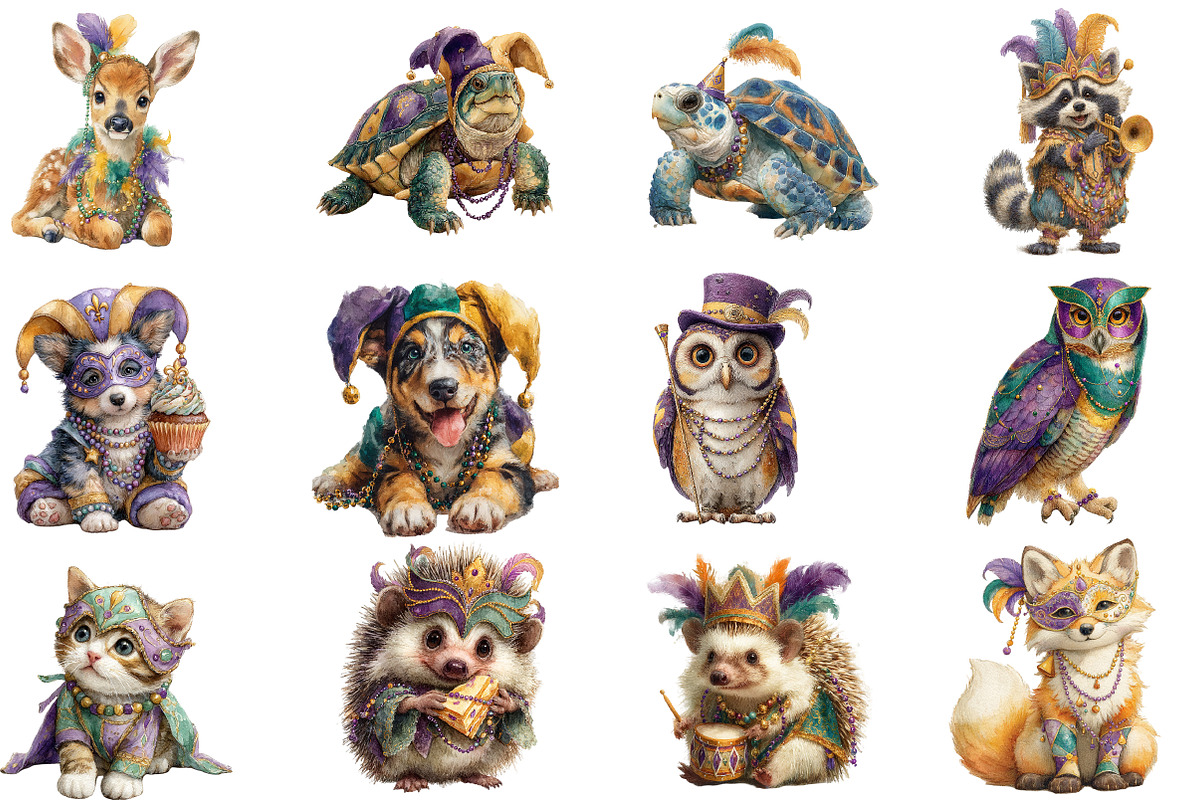 Quirky Mardi Gras Animals Sublimatio, an Illustration by Designworld (Photo 6 of 8)