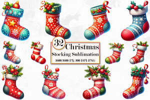Christmas Stocking Sublimation Clipa, a Seasonal Illustration by Craft Nest