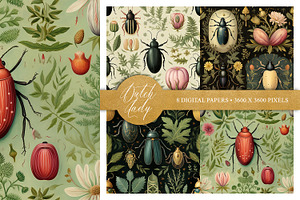 Seamless Botanical Beetle Patterns