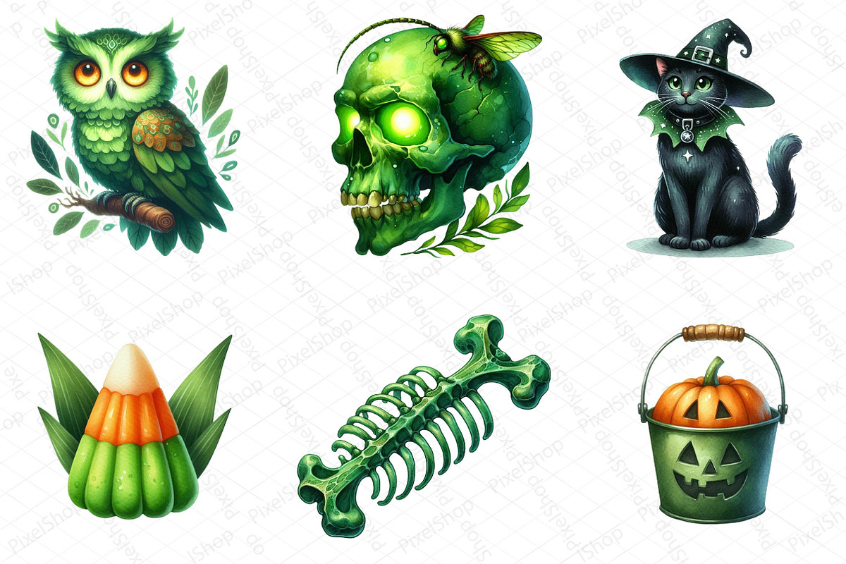 Green Halloween Clipart Bundle, an Illustration by DreamPrint404 (Photo 4 of 6)