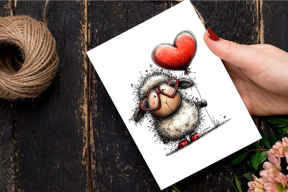 Whimsical Funny Valentine Sheep, an Illustration by Watercolor design (Photo 6 of 9)
