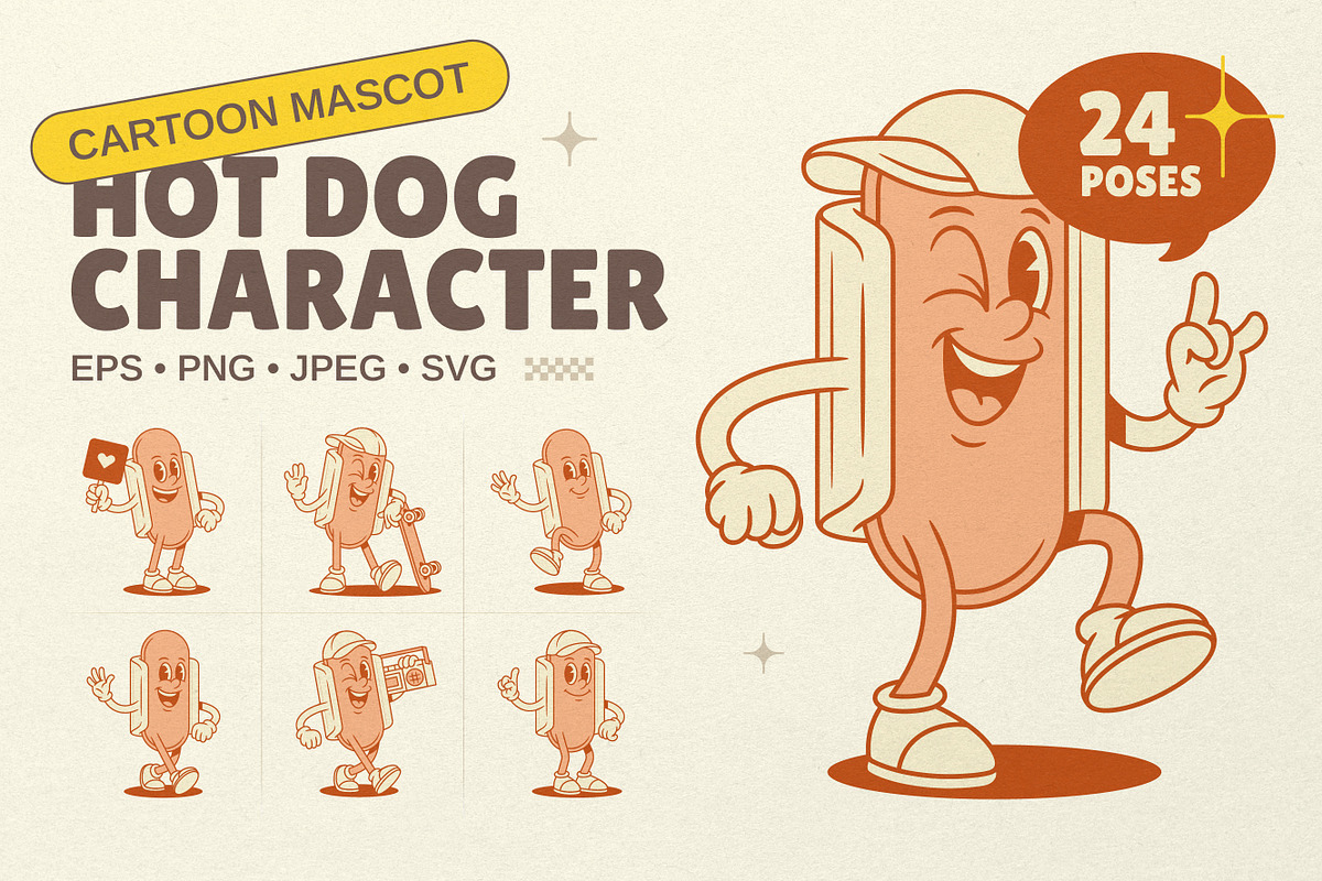Hot Dog Cartoon Mascot Character, a Food Illustration by Vasya Kobelev (Photo 1 of 7)
