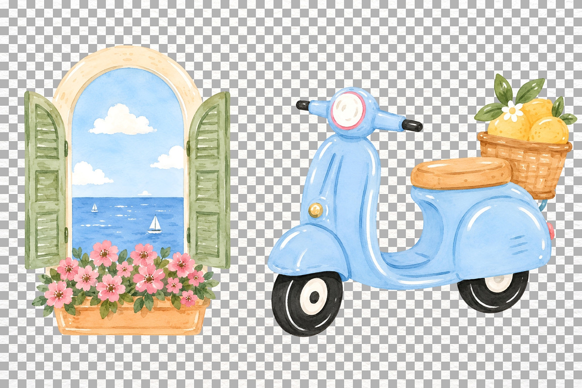Italian Summer Clipart Coastal PNG, a Seasonal Illustration by SugarCloudStudioArt (Photo 7 of 7)