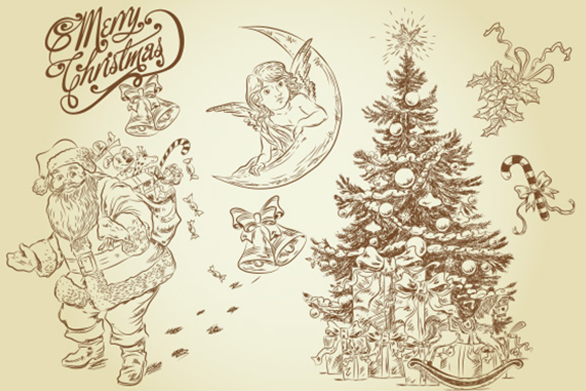 16 vintage Christmas cliparts, an Illustration by CLIPART GARDEN (Photo 1 of 4)