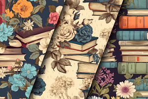 Vintage Floral Books Digital Papers